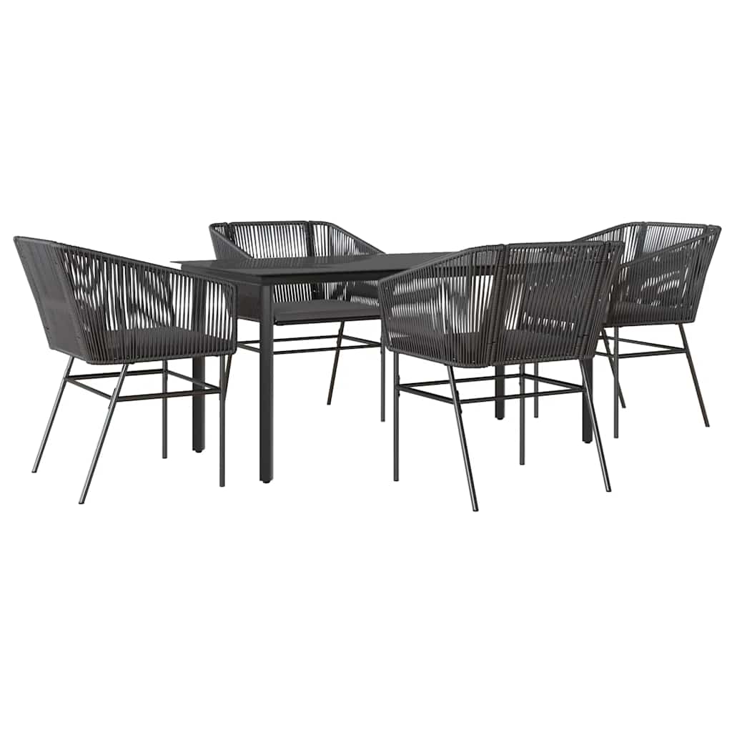 5-Delige Tuinset Met Kussens Poly Rattan Glas 4 160 x 80 x 74 cm Zwart