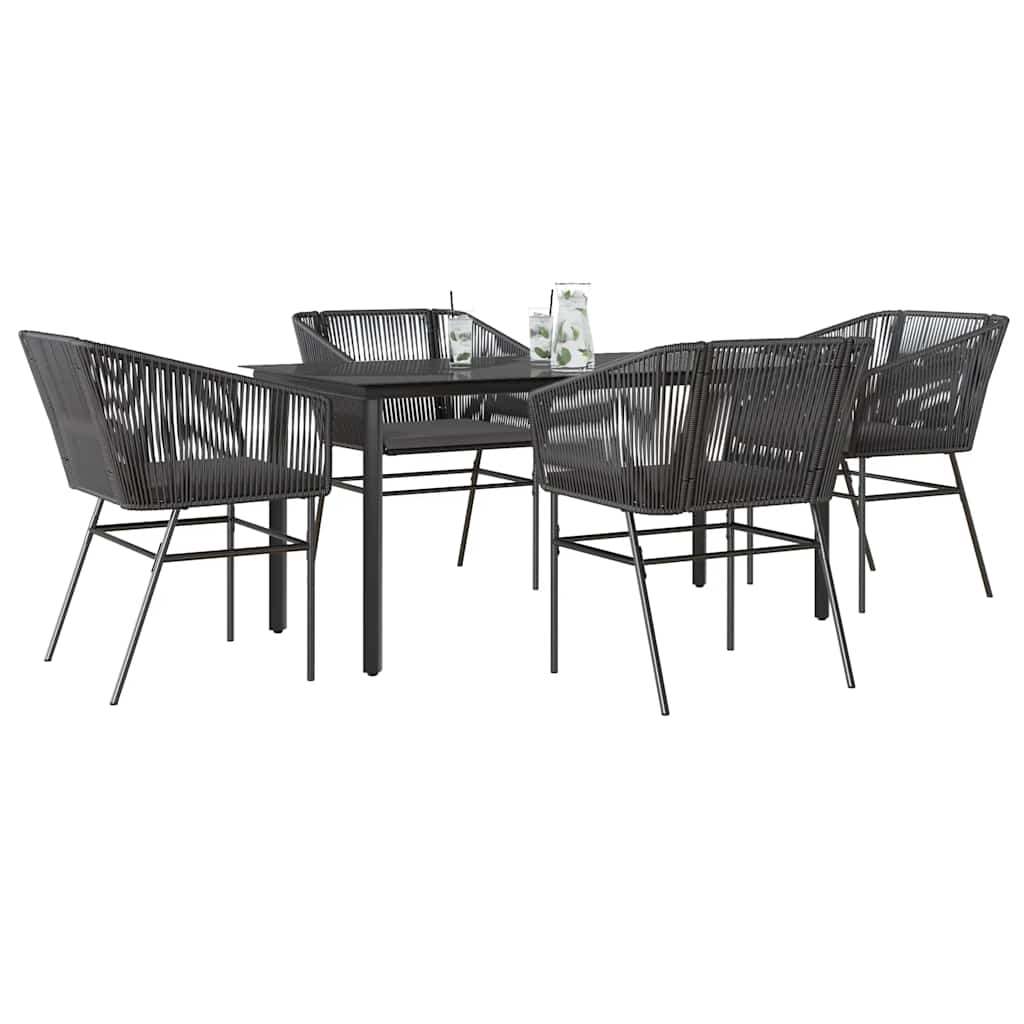 5-Delige Tuinset Met Kussens Poly Rattan Glas 4 160 x 80 x 74 cm Zwart