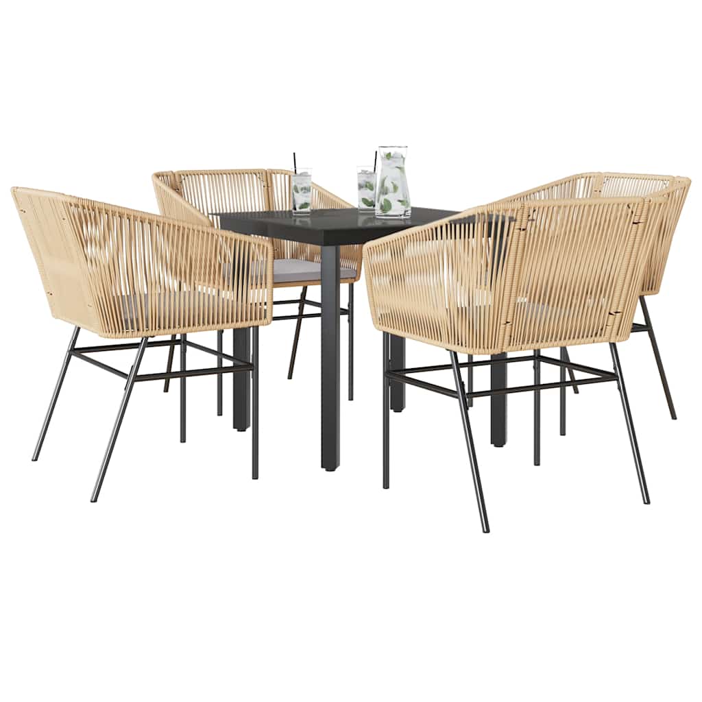 5-Delige Tuinset Met Kussens Poly Rattan Glas 4 80 x 80 x 74 cm Bruin