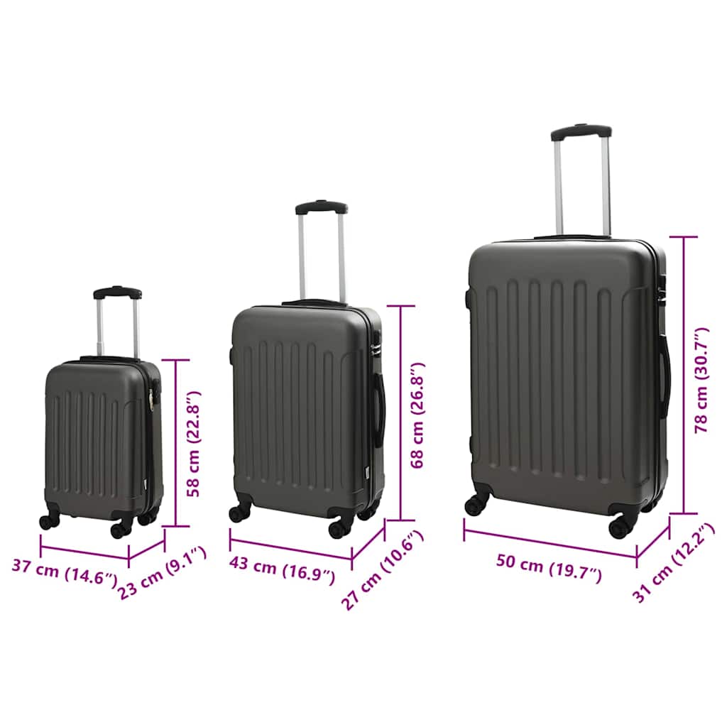Koffer Set met slot 3 pcs Donkergrijs 50 x 31 x 78 cm