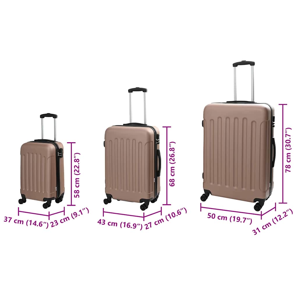 Koffer Set met slot 3 pcs Roségoud 50 x 31 x 78 cm
