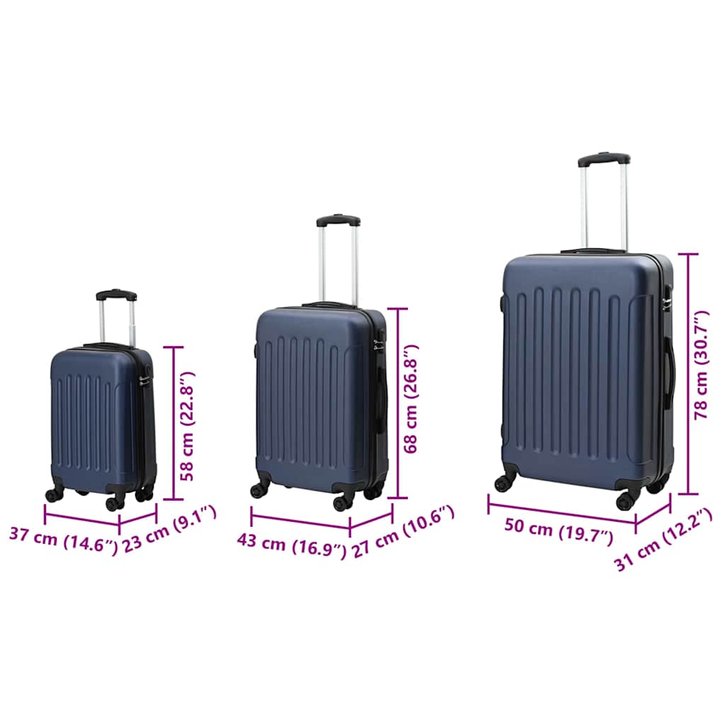 Koffer Set met slot 3 pcs Donkerblauw 50 x 31 x 78 cm