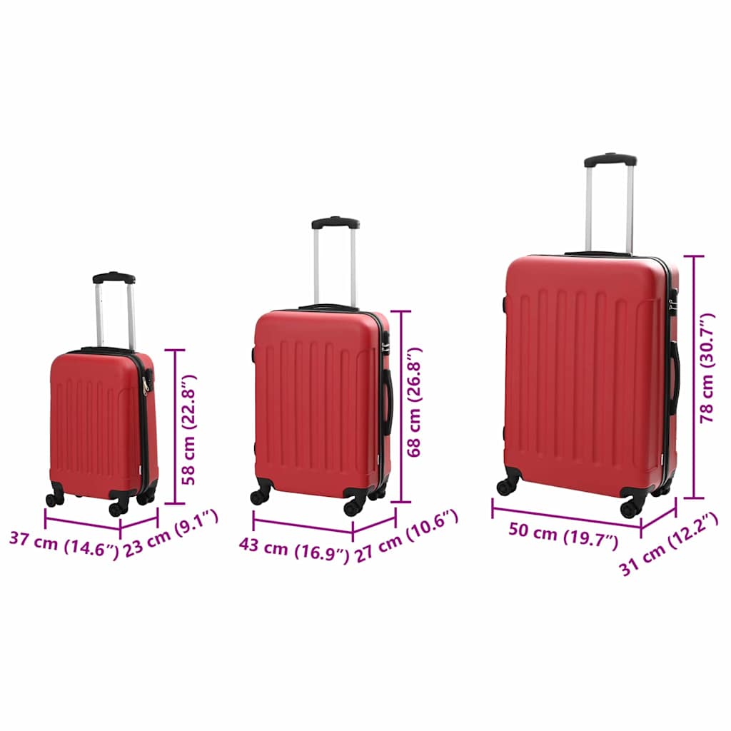 Koffer Set 3 pcs Rood 50 x 31 x 78 cm ABS kunststof en staal