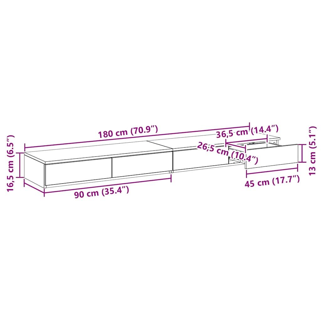Bedlades met lade Wit 180 x 36,5 x 16,5 cm Bewerkt hout