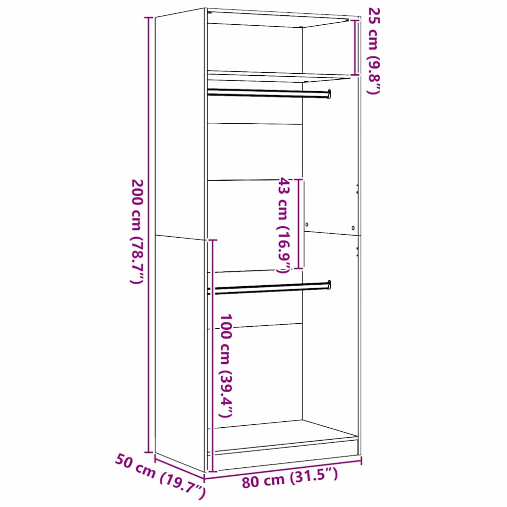 Kledingkast met plank Zwart eiken 80 x 50 x 200 cm Bewerkt hout