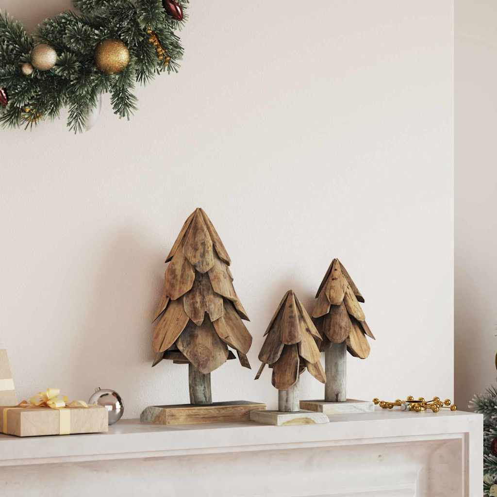 Kerstboom met standaard 3 pcs Bruin Massief teakhout