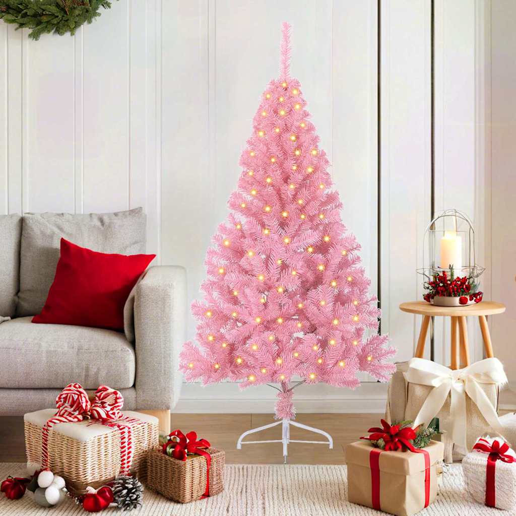 Kunst Kerstboom met verlichting met 150 LED Roze 150 cm PVC