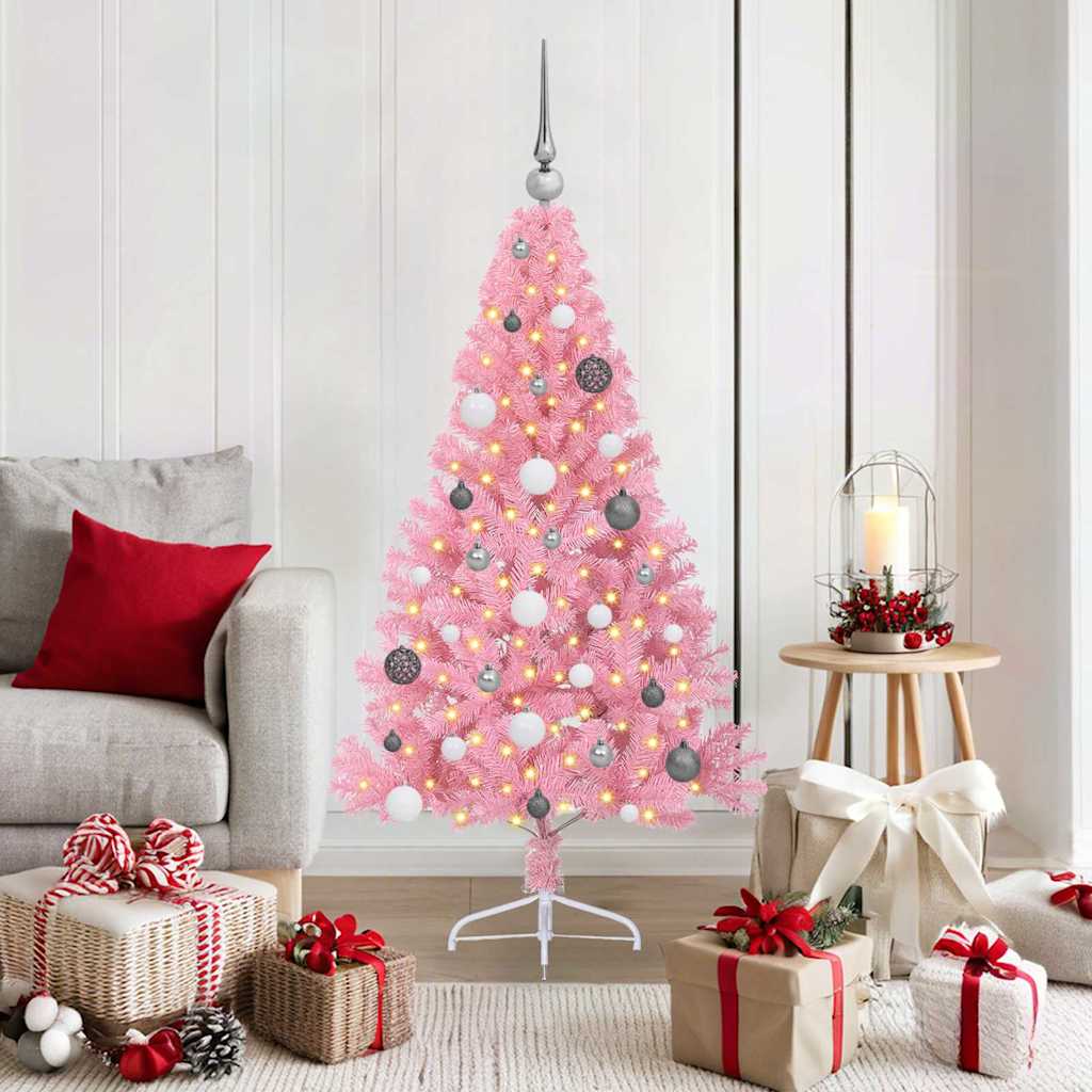 Kunstmatig Voorverlicht Kerstboom met 150 LED Roze 150 cm PVC