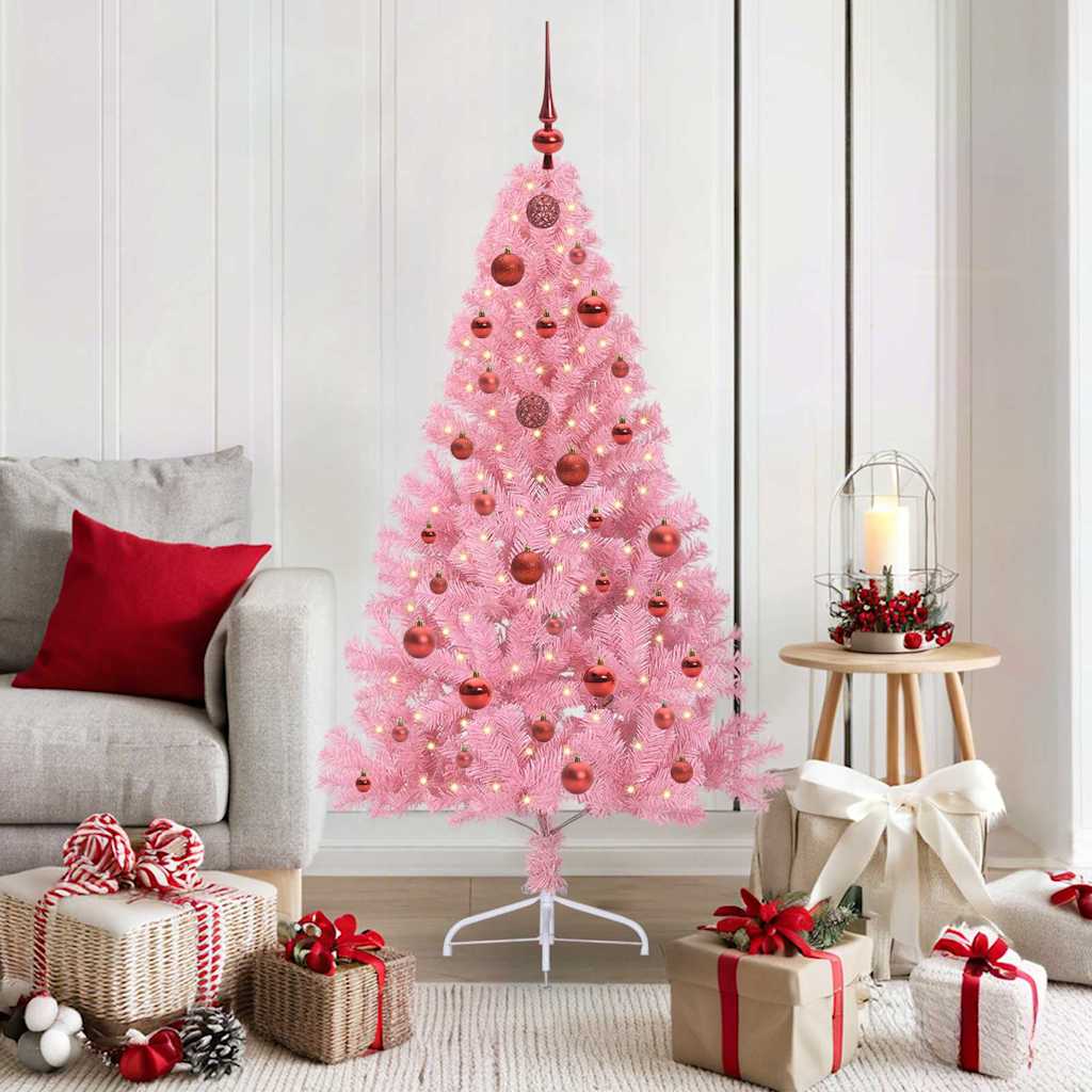 Kunstmatig Voorverlicht Kerstboom met 150 LED Roze 150 cm PVC