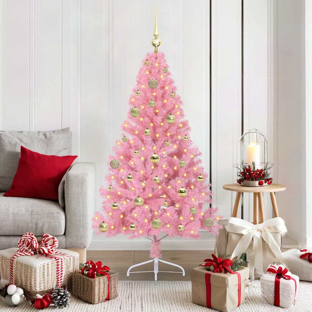 Kunstmatig Voorverlicht Kerstboom met 150 LED Roze 150 cm PVC