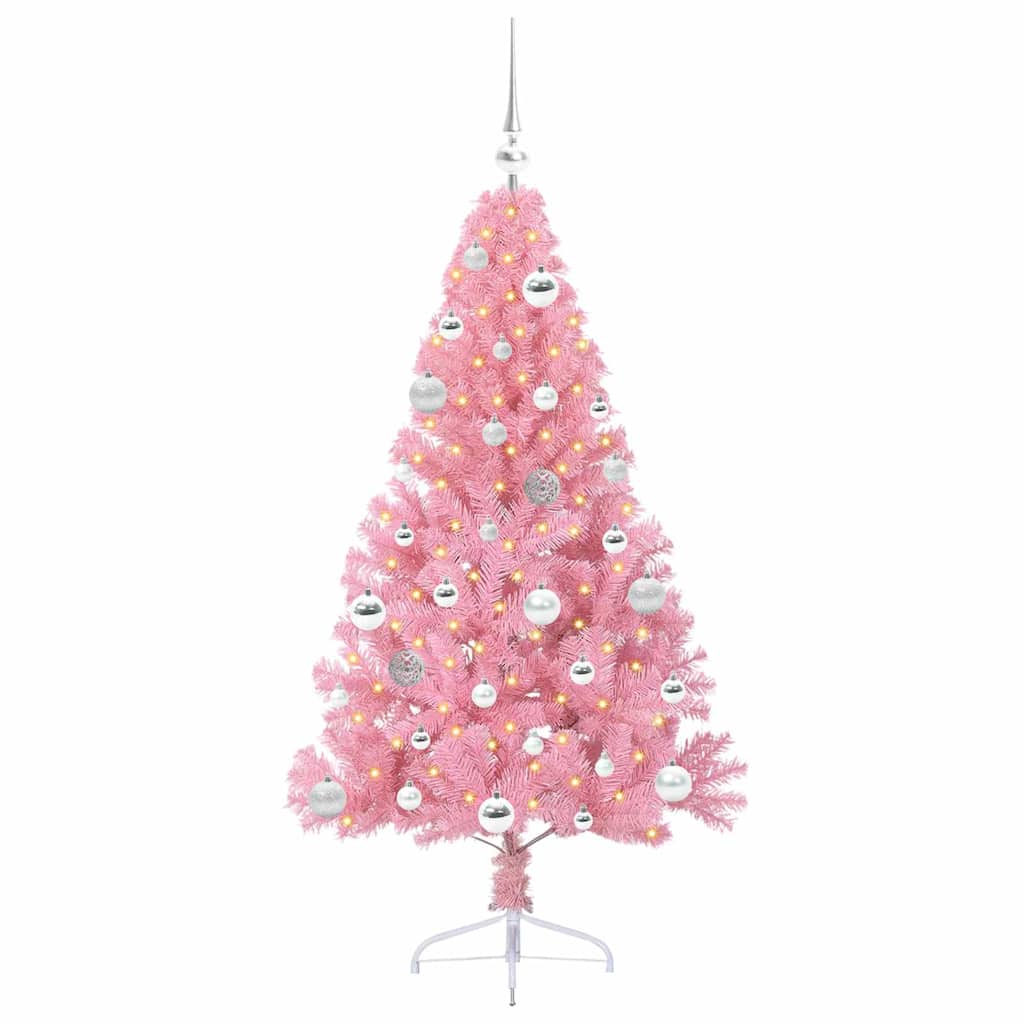 Kunstmatig Voorverlicht Kerstboom met 150 LED Roze 150 cm PVC