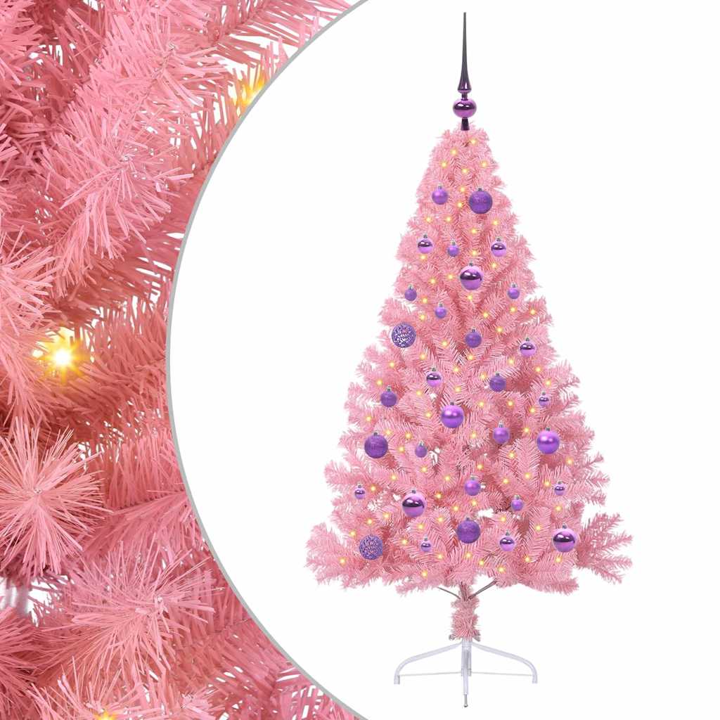 Kunstmatig Voorverlicht Kerstboom met 150 LED Roze 150 cm PVC