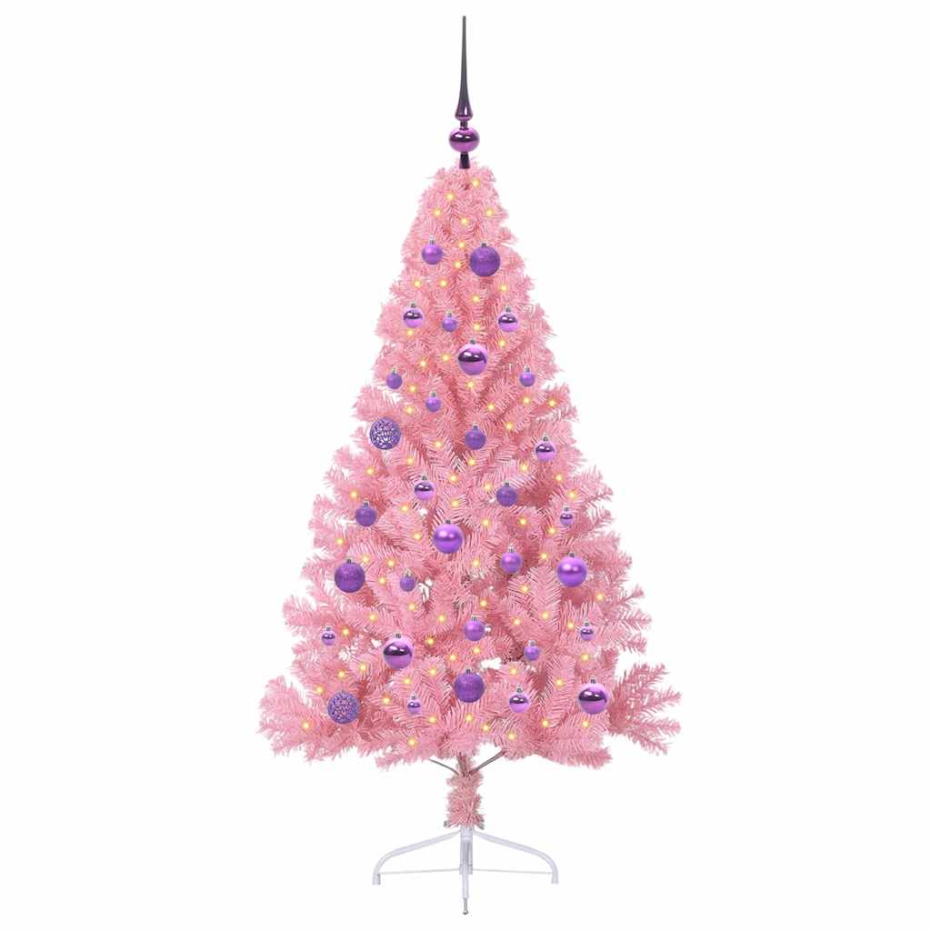 Kunstmatig Voorverlicht Kerstboom met 150 LED Roze 150 cm PVC