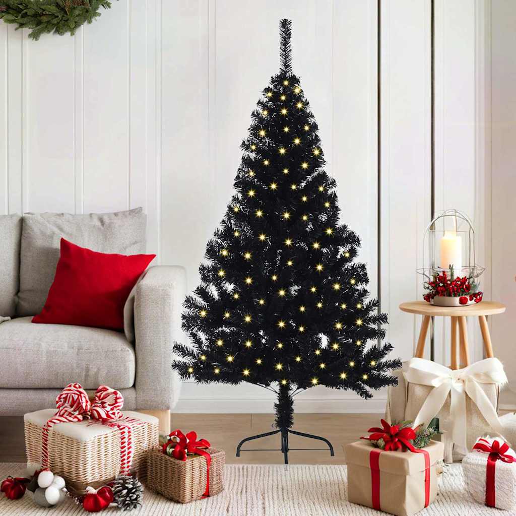 Kunstmatig Voorverlicht Kerstboom met 150 LED Zwart 150 cm PVC