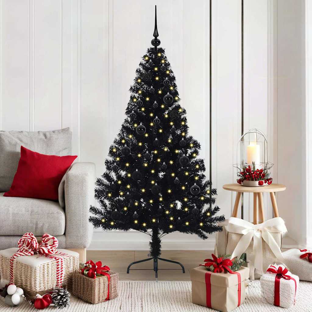 Kunstmatig Voorverlicht Kerstboom met 150 LED Zwart 150 cm PVC