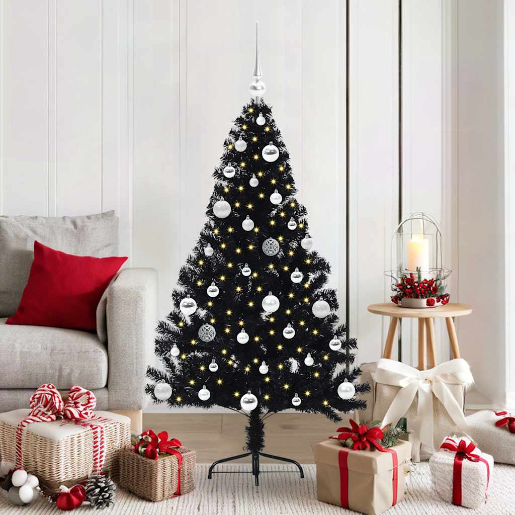Kunstmatig Voorverlicht Kerstboom met 150 LED Zwart 150 cm PVC