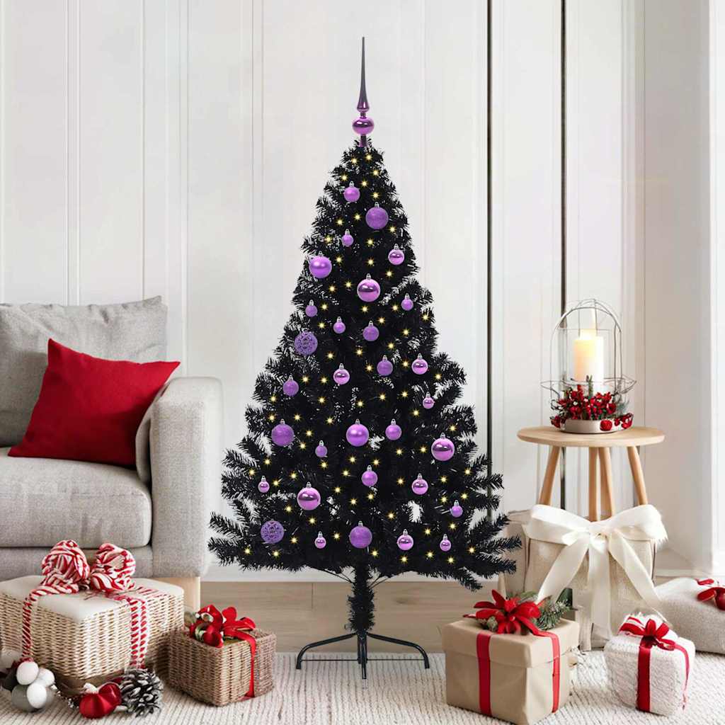 Kunstmatig Voorverlicht Kerstboom met 150 LED Zwart 150 cm PVC