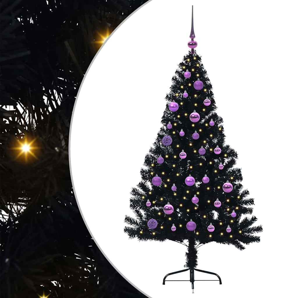 Kunstmatig Voorverlicht Kerstboom met 150 LED Zwart 150 cm PVC
