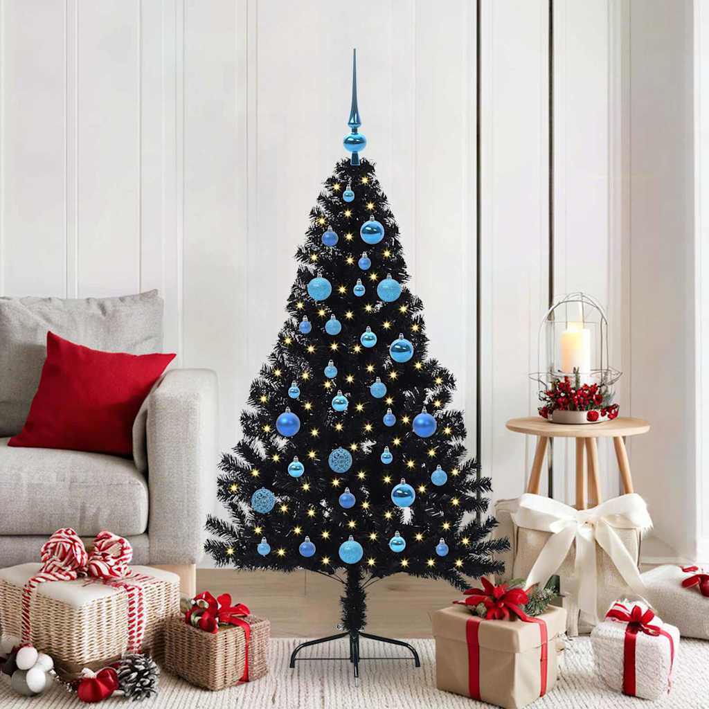 Kunstmatig Voorverlicht Kerstboom met 150 LED Zwart 150 cm PVC