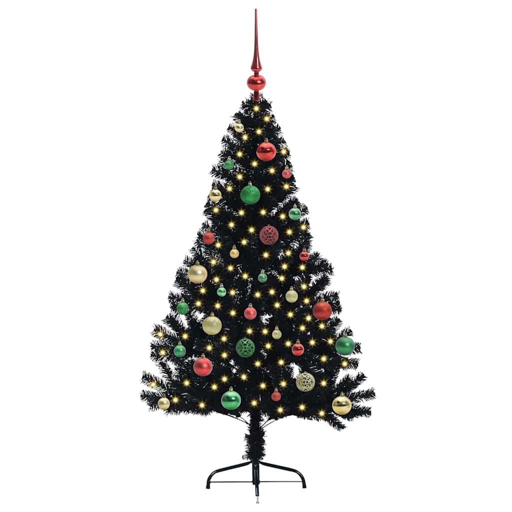 Kunstmatig Voorverlicht Kerstboom met 150 LED Zwart 150 cm PVC