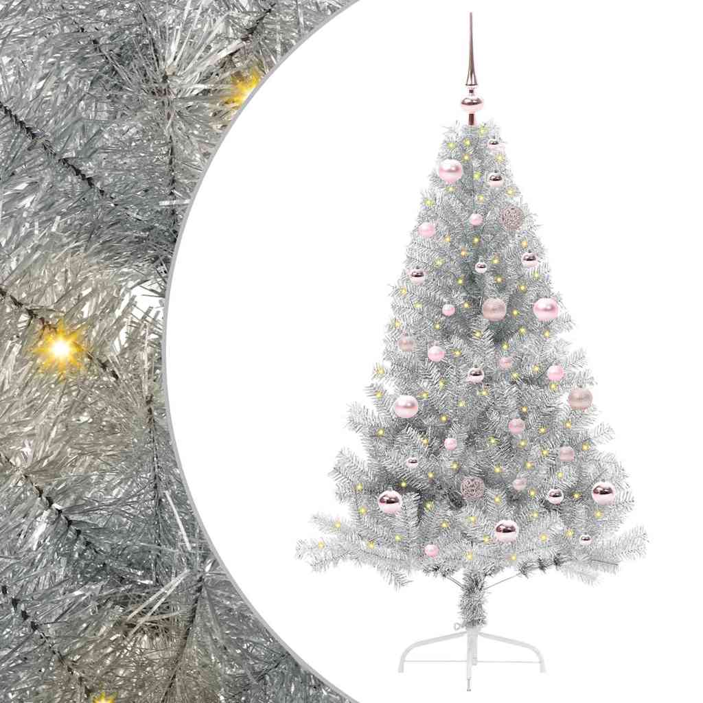 Kunstmatig Voorverlicht Kerstboom met 150 LED Zilver 150 cm PET