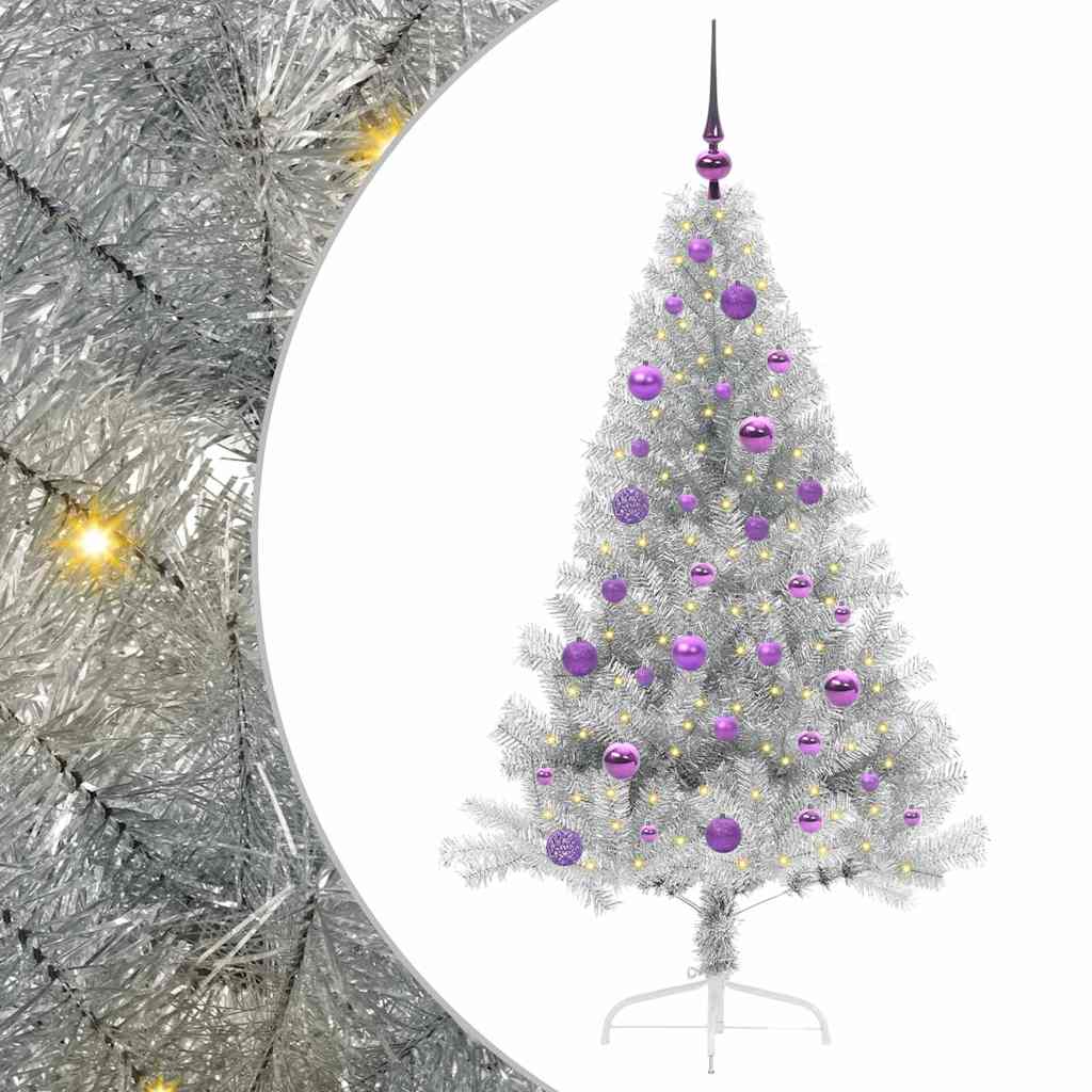 Kunstmatig Voorverlicht Kerstboom met 150 LED Zilver 150 cm PET