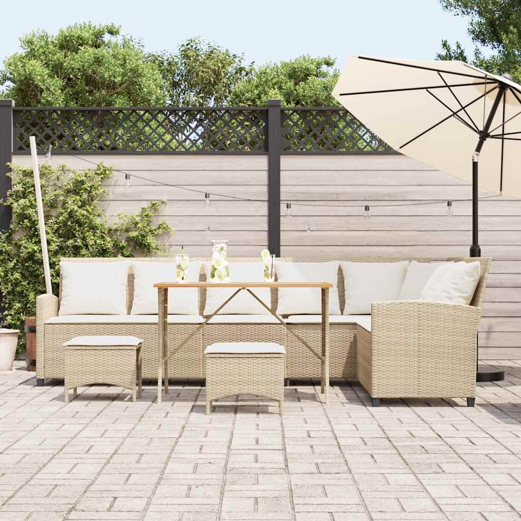 4-delige Tuinbankstel met kussens L-vormig beige poly rattan