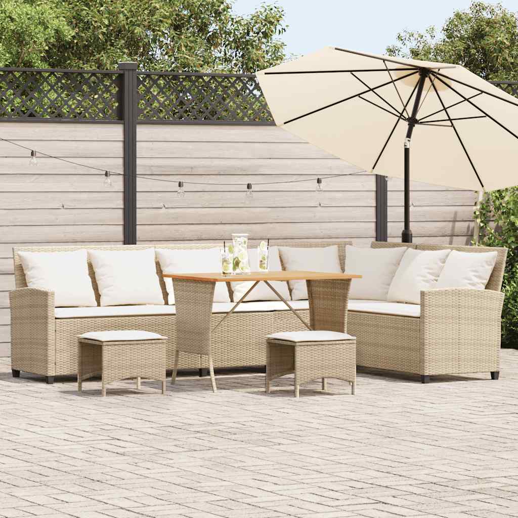 4-delige Tuinbankstel met kussens L-vormig beige poly rattan