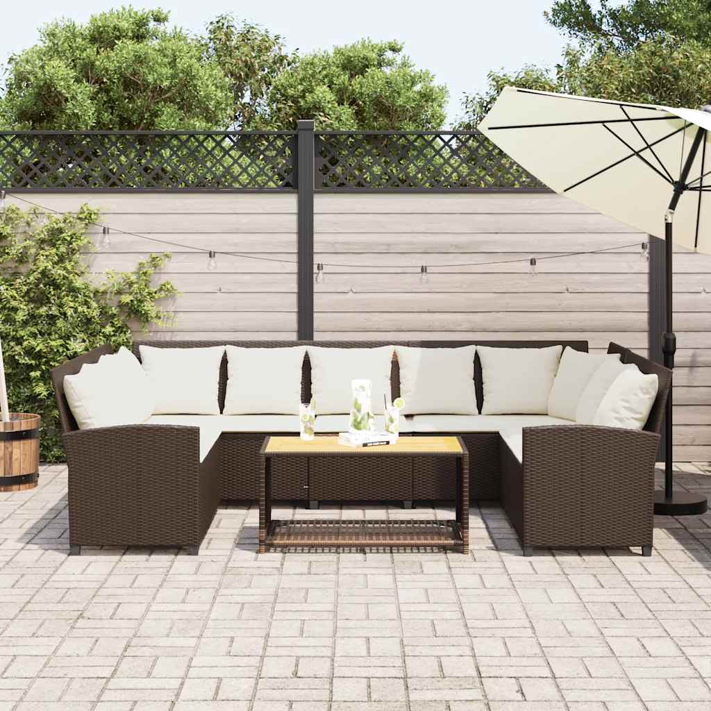 Tuinbank met kussens poly rattan bruin