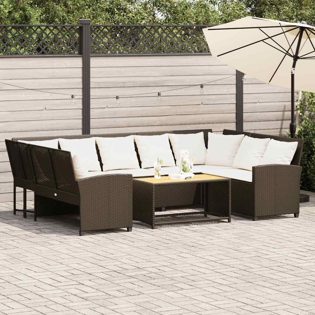 Tuinbank met kussens poly rattan bruin