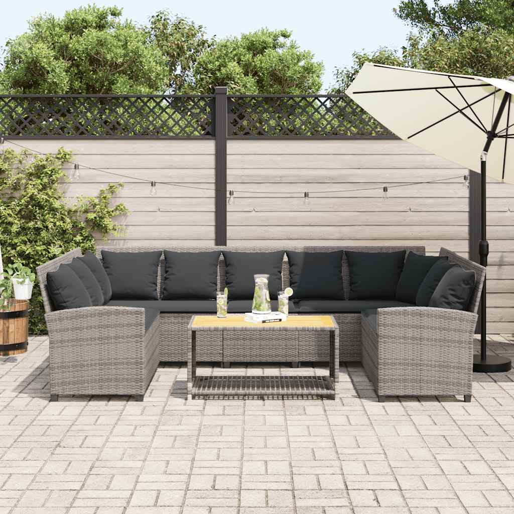 Tuinbank met kussens poly rattan grijs