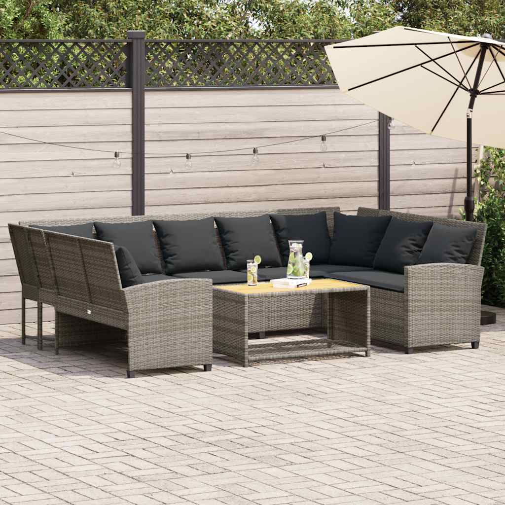 Tuinbank met kussens poly rattan grijs