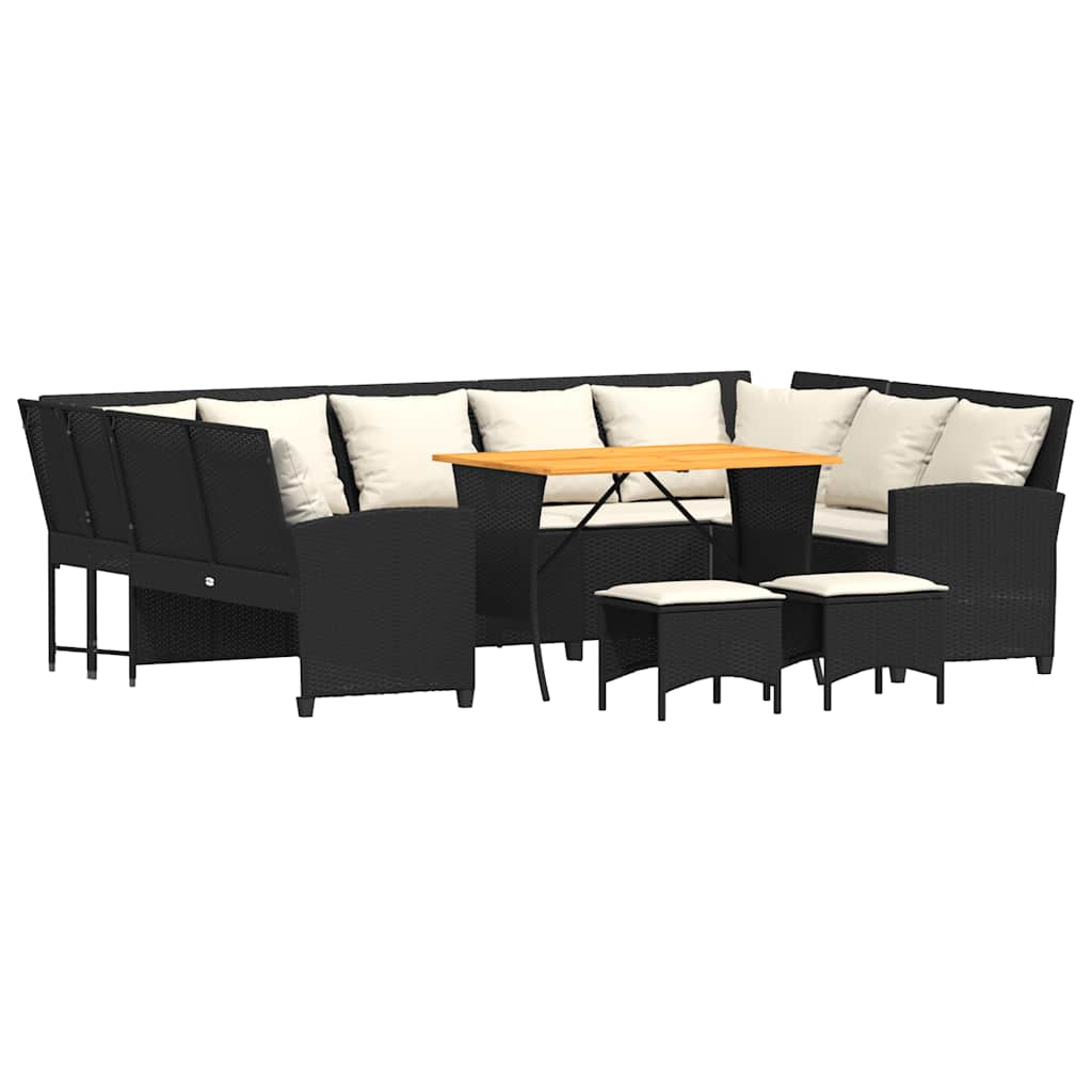 4-delige Loungeset met kussens poly rattan zwart