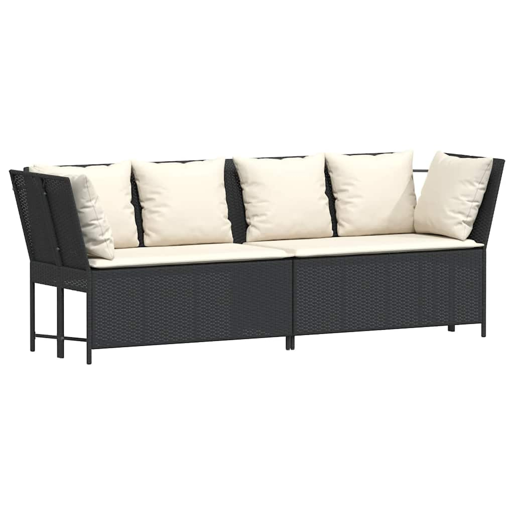 4-delige Loungeset met kussens poly rattan zwart