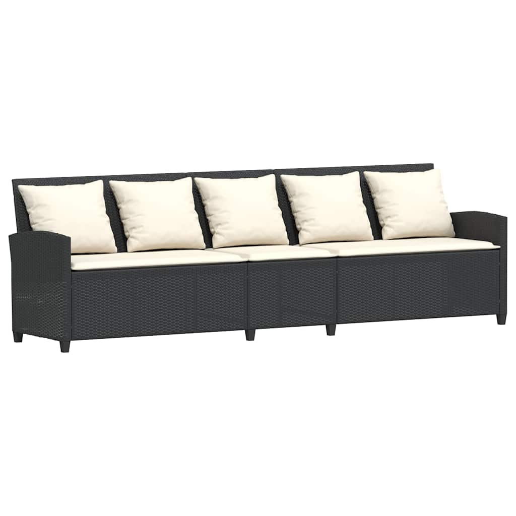 4-delige Loungeset met kussens poly rattan zwart