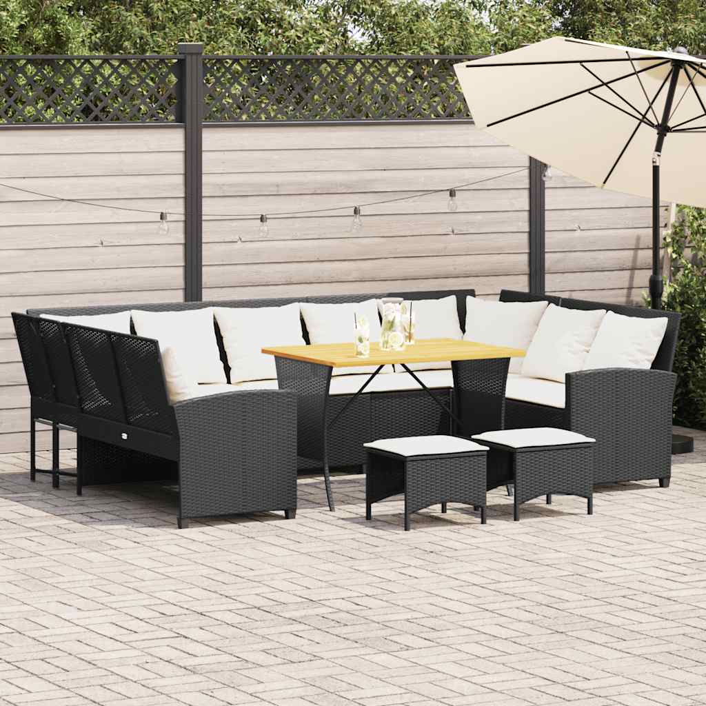 4-delige Loungeset met kussens poly rattan zwart