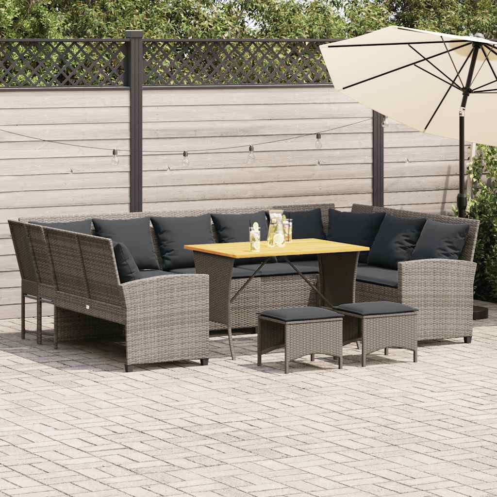 4-delige Loungeset met kussens poly rattan grijs