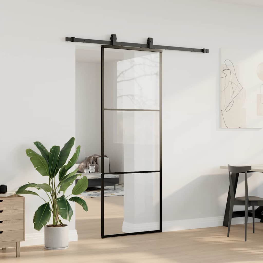 Schuifdeur met beslagset 76x205 cm ESG glas zwart