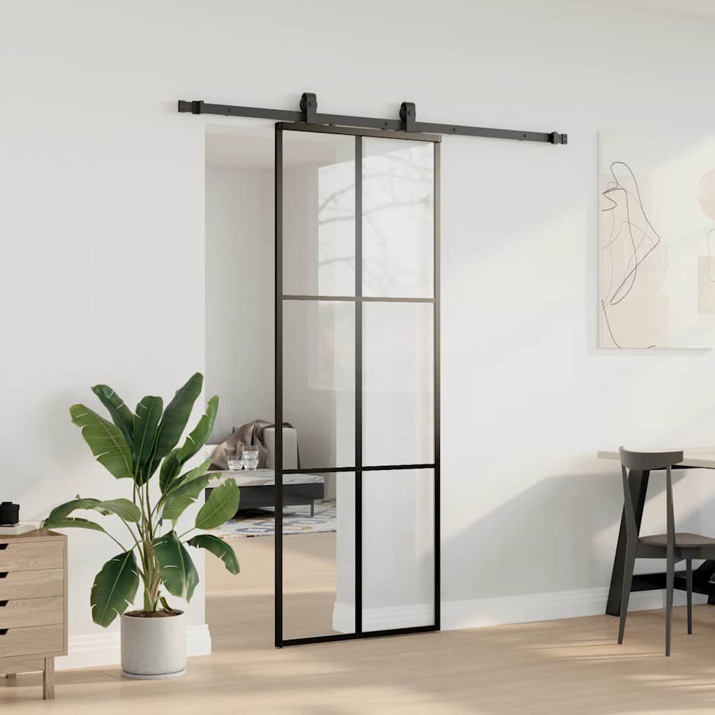 Schuifdeur met beslagset 76x205 cm ESG glas zwart