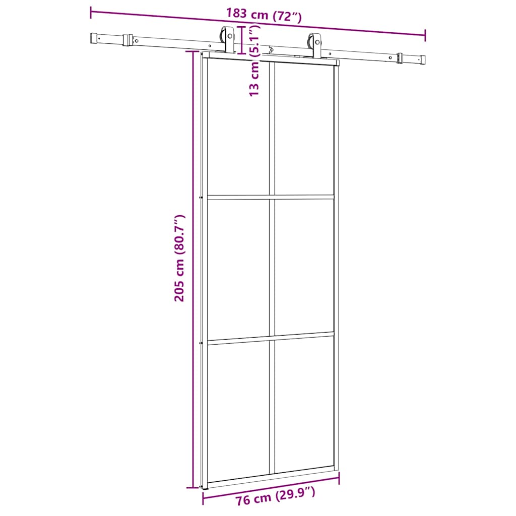 Schuifdeur met beslagset 76x205 cm ESG glas zwart