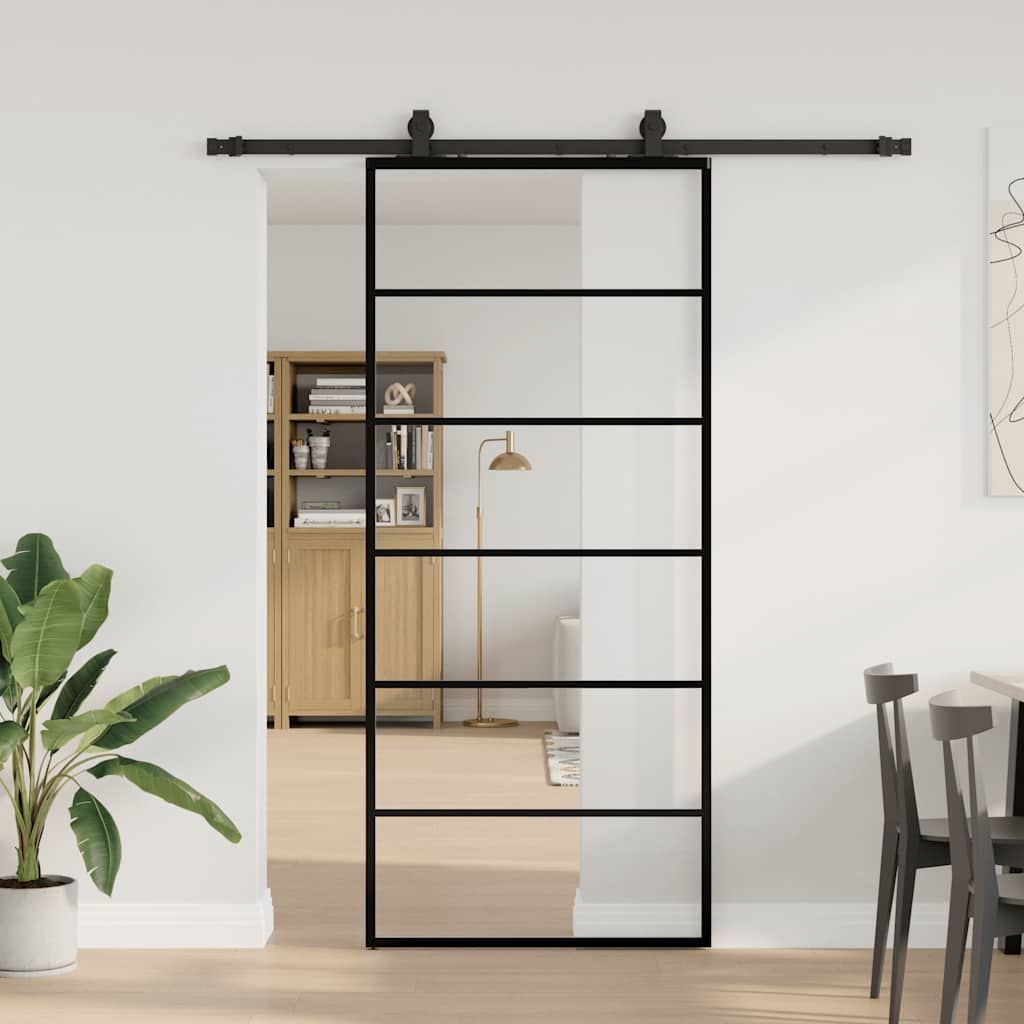 Schuifdeur met beslagset 90x205 cm ESG glas zwart