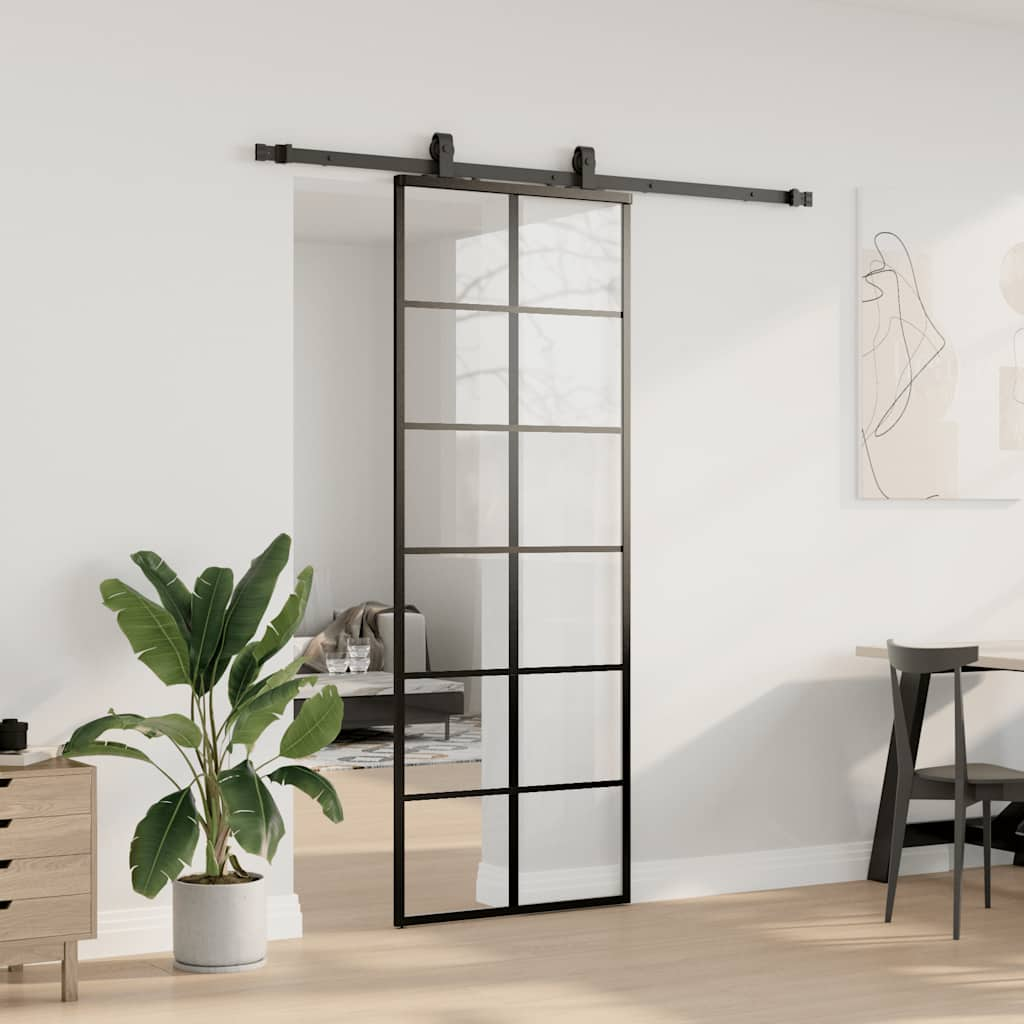 Schuifdeur met beslagset 76x205 cm ESG glas zwart