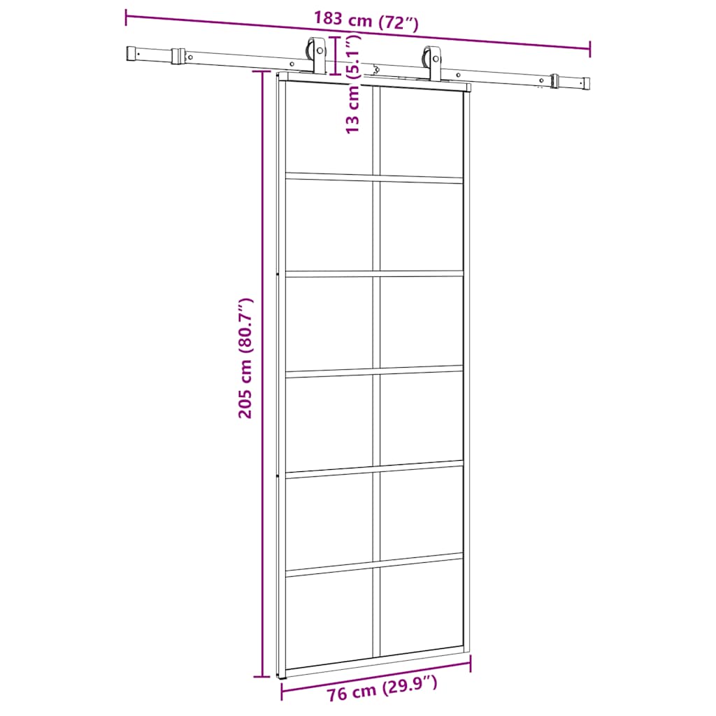 Schuifdeur met beslagset 76x205 cm ESG glas zwart