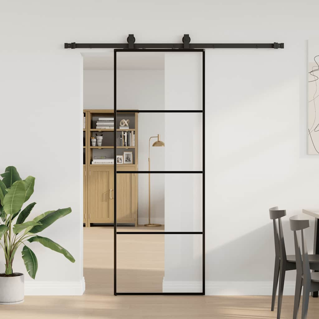 Schuifdeur met beslagset 76x205 cm ESG glas zwart