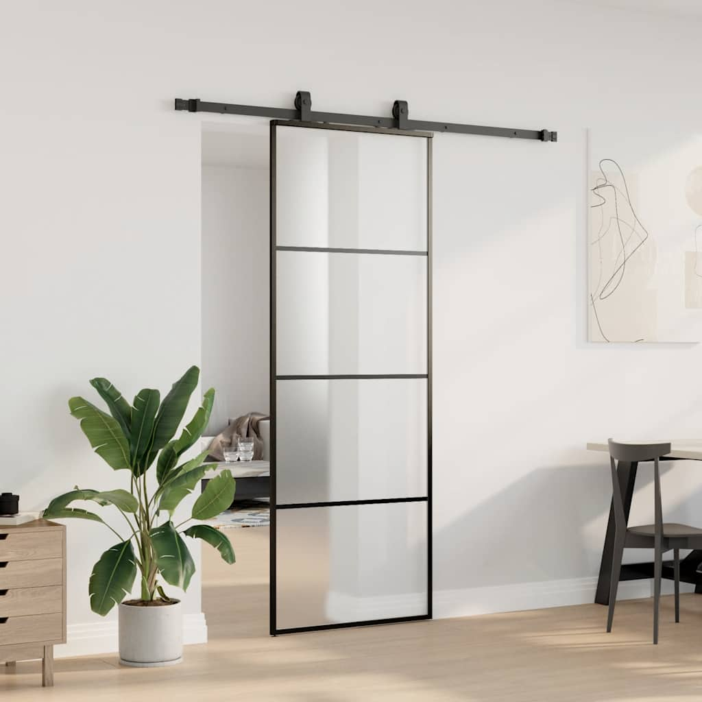 Schuifdeur met beslagset 76x205 cm ESG glas zwart