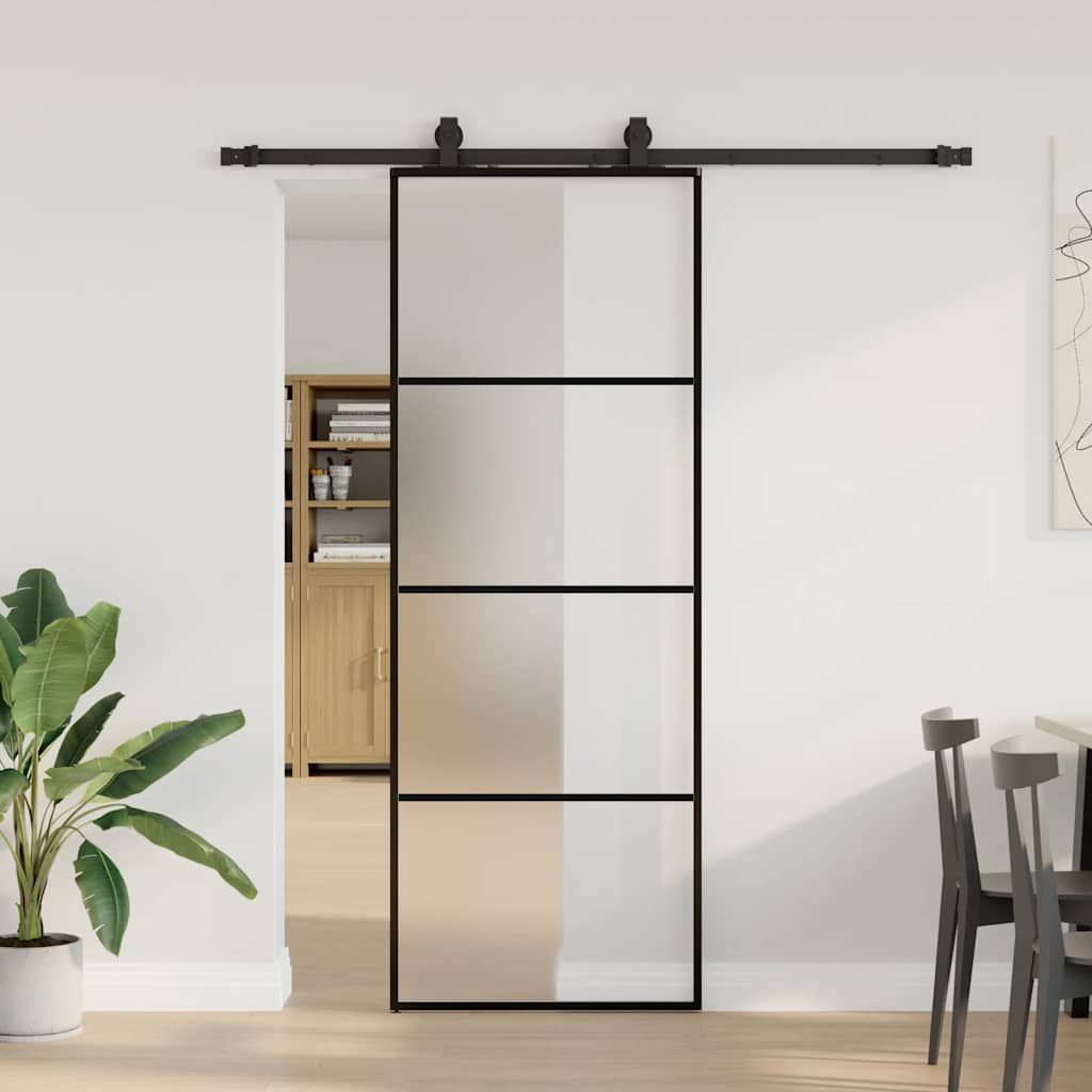 Schuifdeur met beslagset 76x205 cm ESG glas zwart