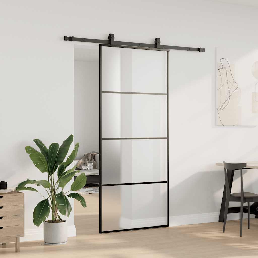 Schuifdeur met beslagset 90x205 cm ESG glas zwart