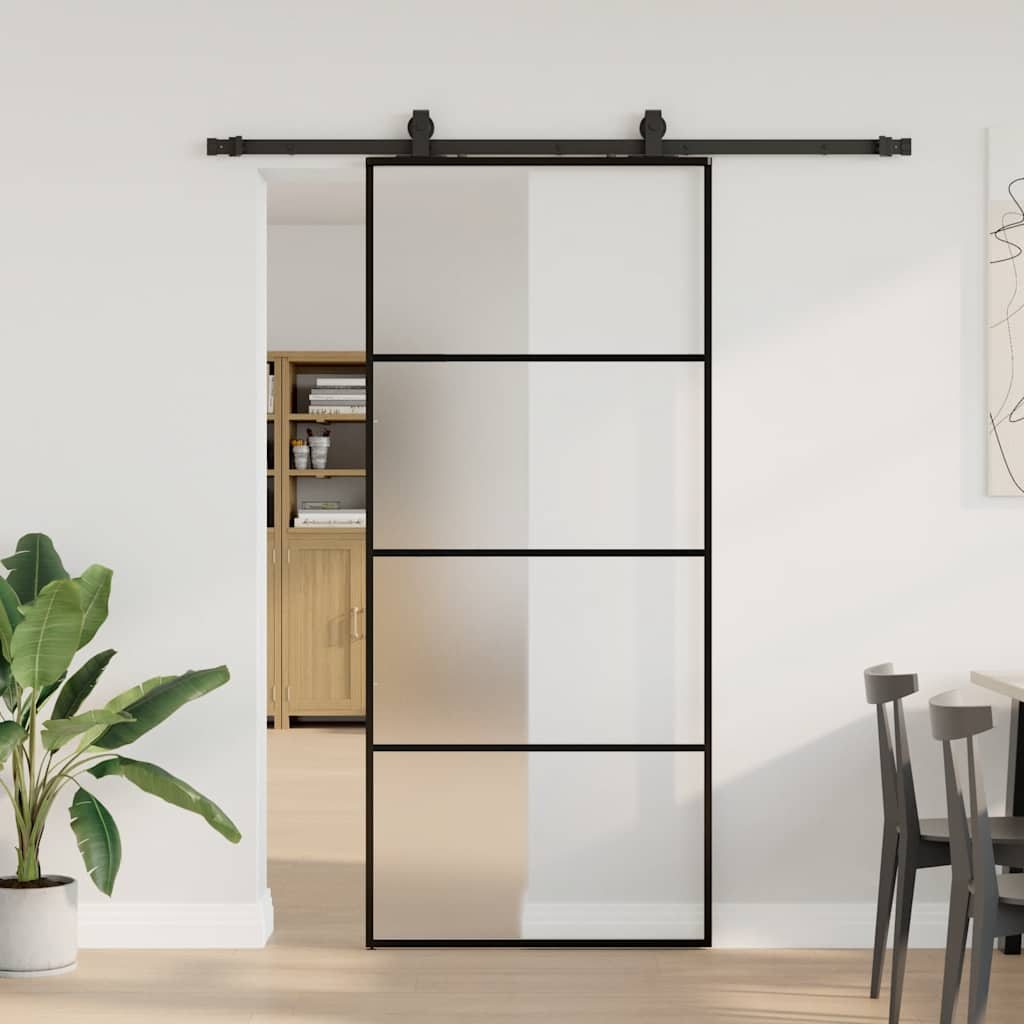 Schuifdeur met beslagset 90x205 cm ESG glas zwart