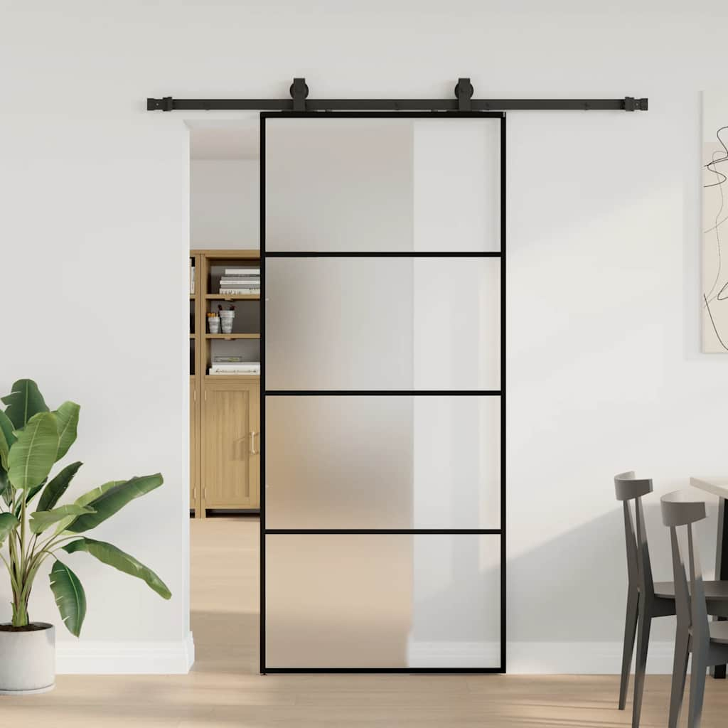 Schuifdeur met beslagset 90x205 cm ESG glas zwart