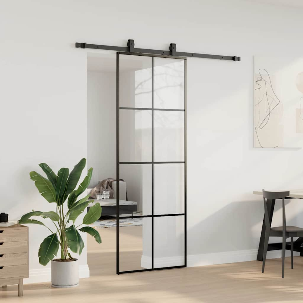 Schuifdeur met beslagset 76x205 cm ESG glas zwart